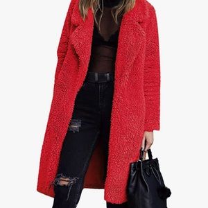 Angashion Fuzzy Fleece Long Cardigan Coat